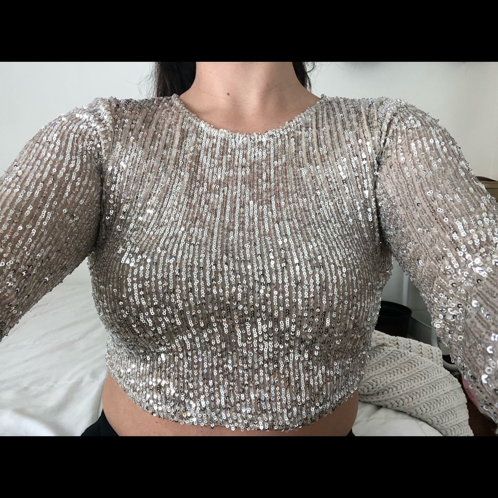 Silver sequin crop top